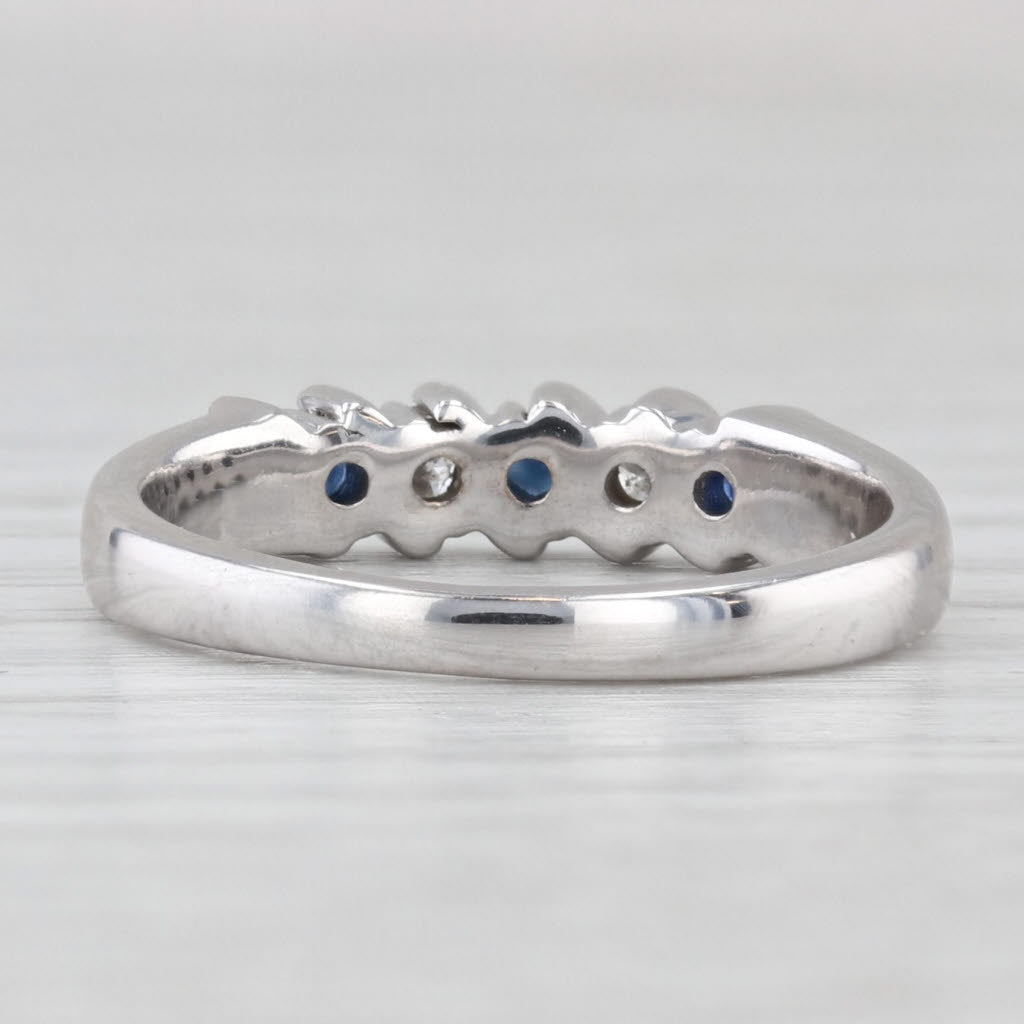 0.27ctw Blue Sapphire Diamond Ring 14k White Gold Stackable Wedding Band Size 6