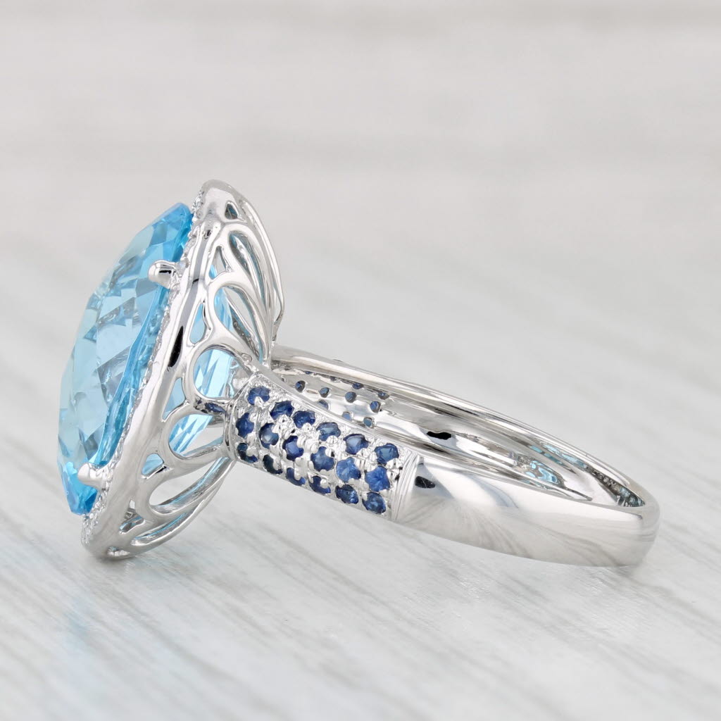 Light Gray 9.54ctw Blue Topaz Sapphire Diamond Halo Ring 14k White Gold Size 8.25