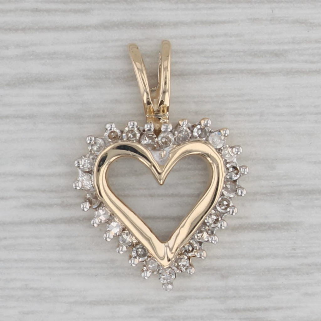Gray 0.20ctw Diamond Heart Pendant 10k Yellow Gold Small Drop