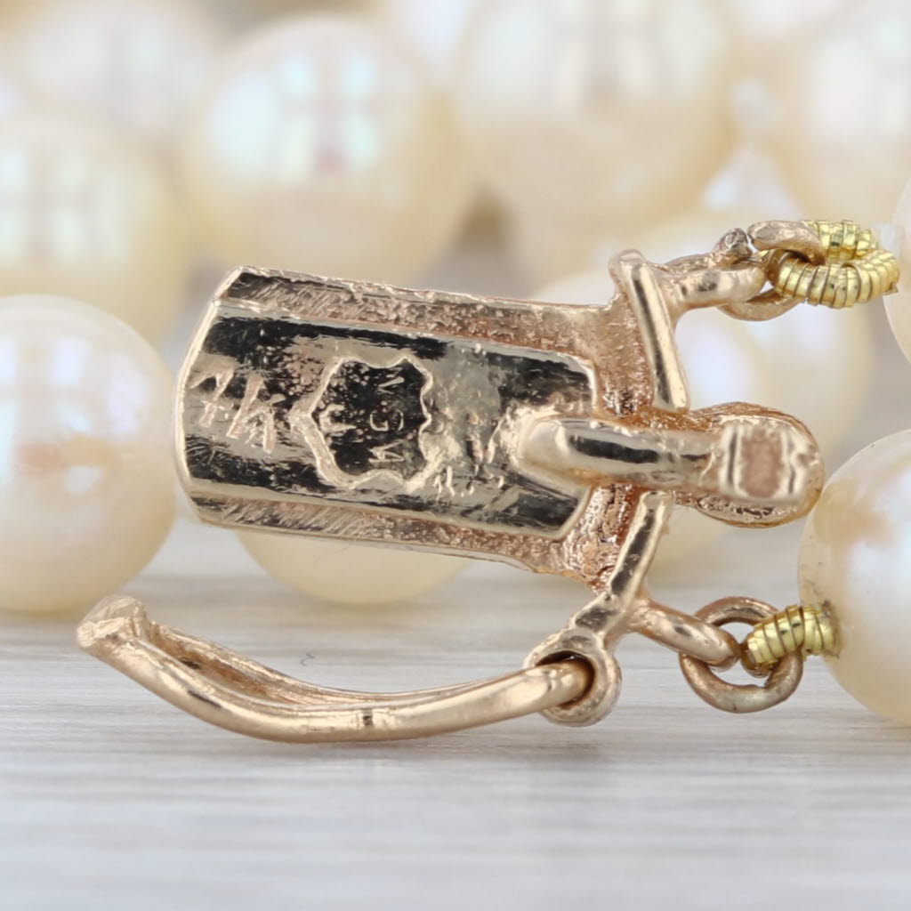 Vintage Cultured Pearl Bead Necklace Sapphire Flower Clasp 14k Gold 2 Strand