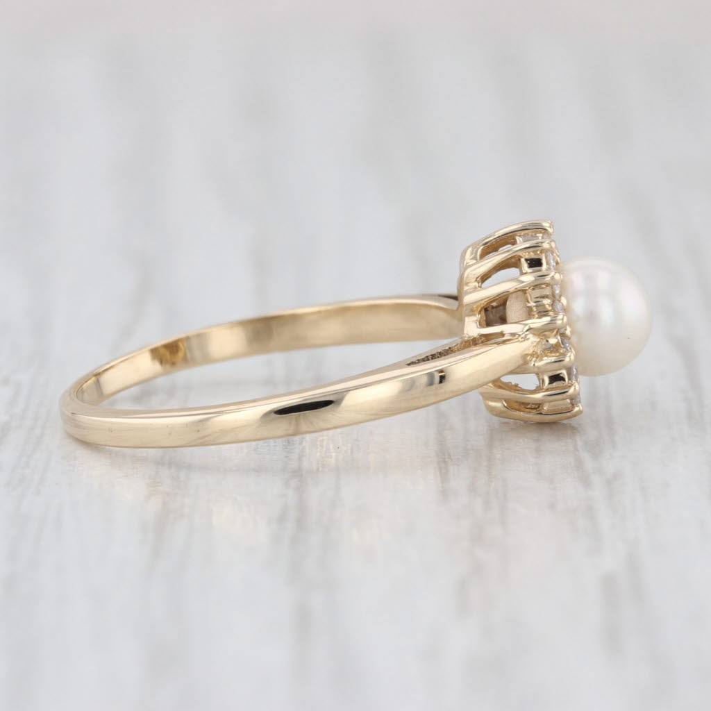 Cultured Pearl Diamond Halo Ring 14k Yellow Gold Size 6.5