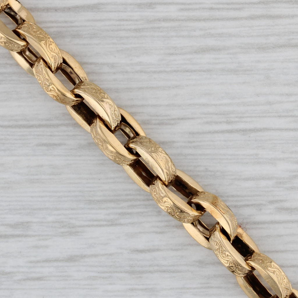 Gray Antique Watch Chain Bracelet 9k Yellow Gold Etched Cable Chain 7" 6.5mm