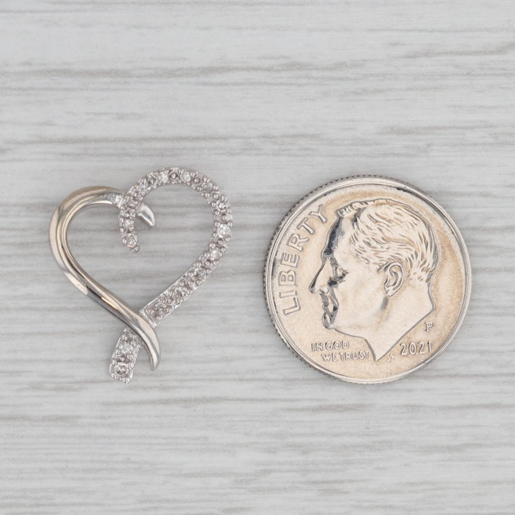 Gray Diamond Open Heart Pendant 10k White Gold Floating Drop