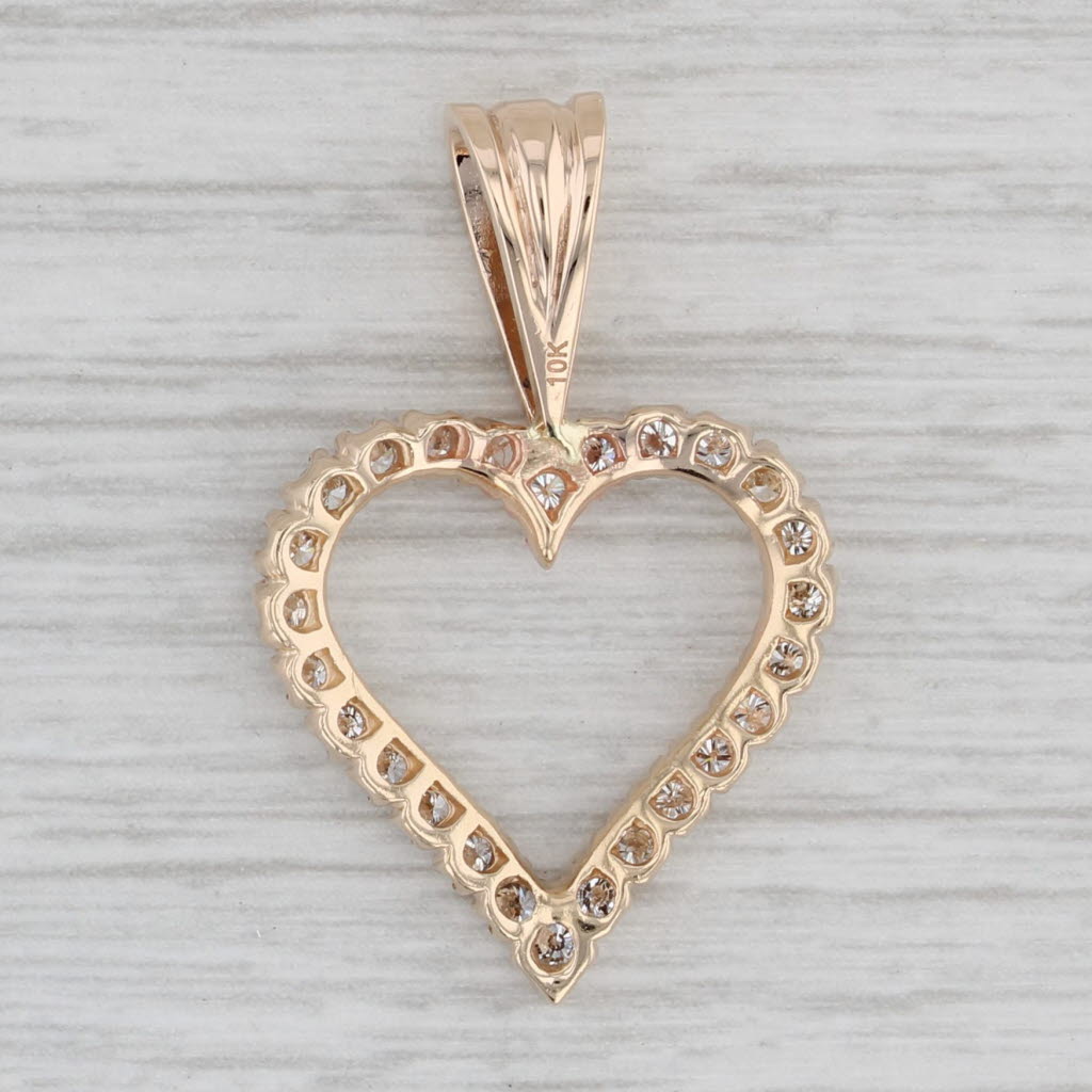 Gray 0.47ctw Diamond Open Heart Pendant 10k Yellow Gold