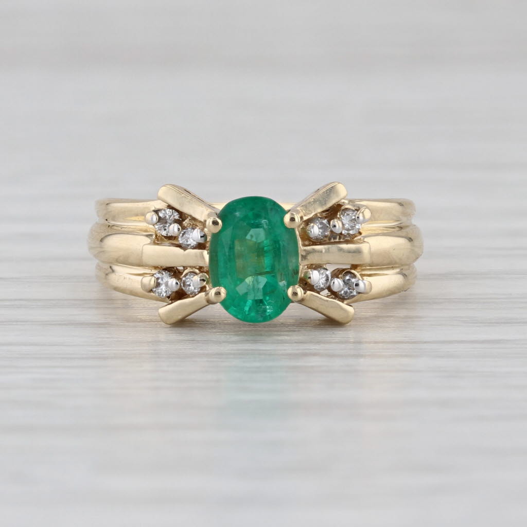 0.77ctw Oval Emerald Diamond Ring 14k Yellow Gold Size 6