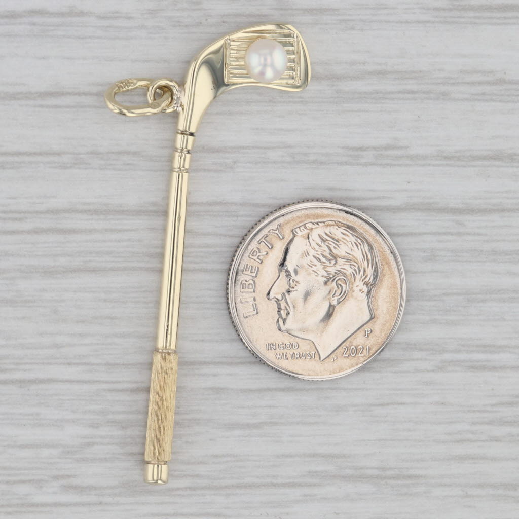 Gray Cultured Pearl Golf Club Pendant 14k Yellow Gold Charm