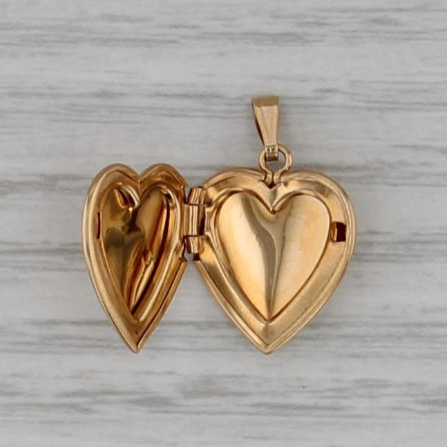 Floral Engraved Heart Photo Locket Pendant 14k Yellow Gold Engravable