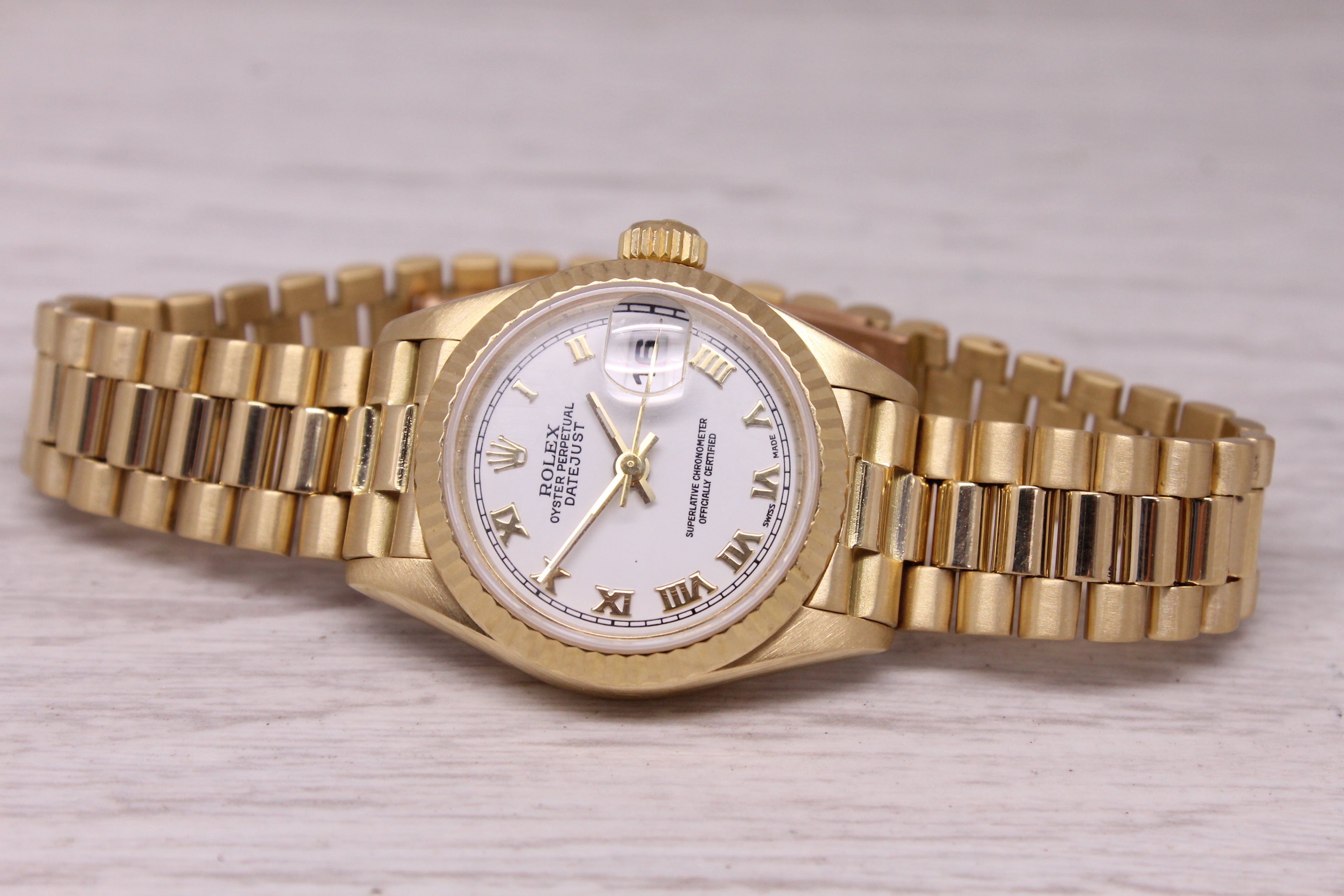Vintage 1985 Rolex Datejust 69178 Ladies 26mm 18k Yellow Gold President Watch