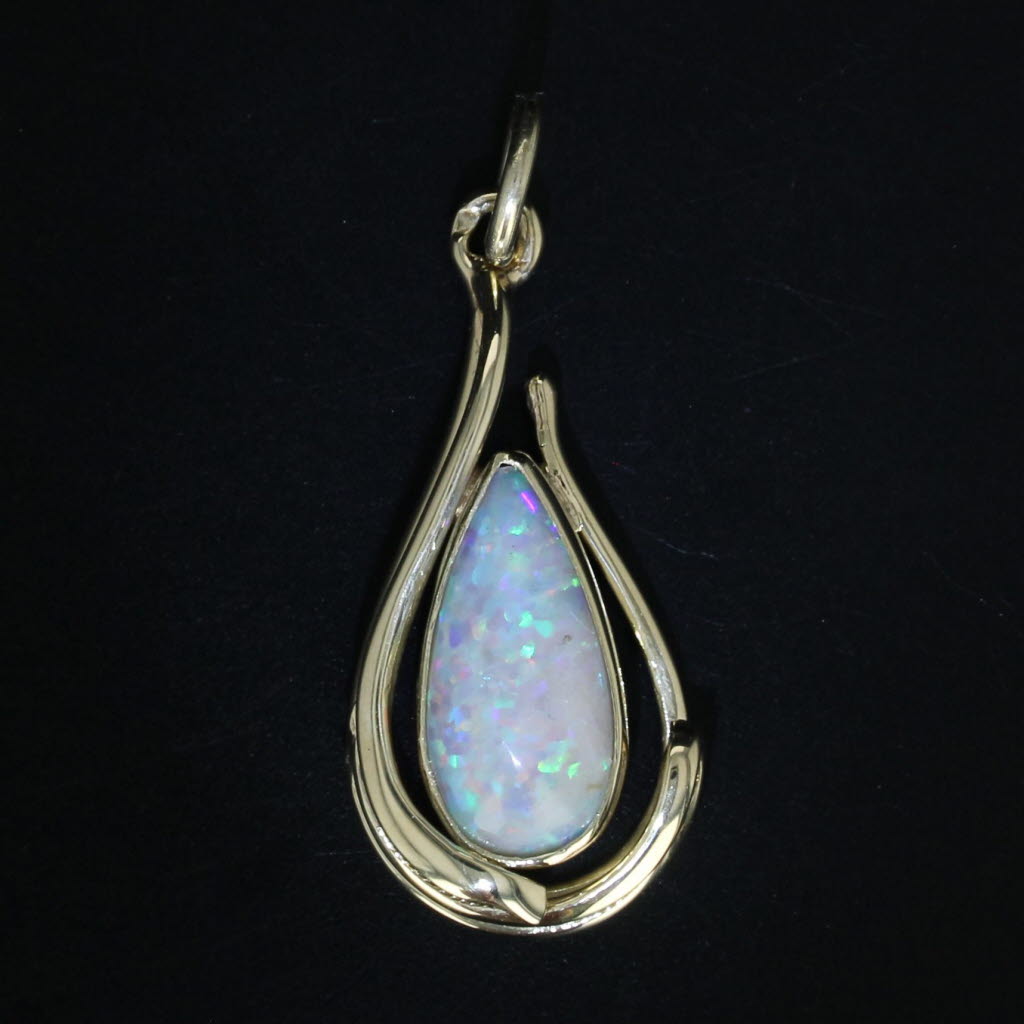 Black Lab Created Opal Teardrop Pendant 14k Yellow Gold Pear Cabochon