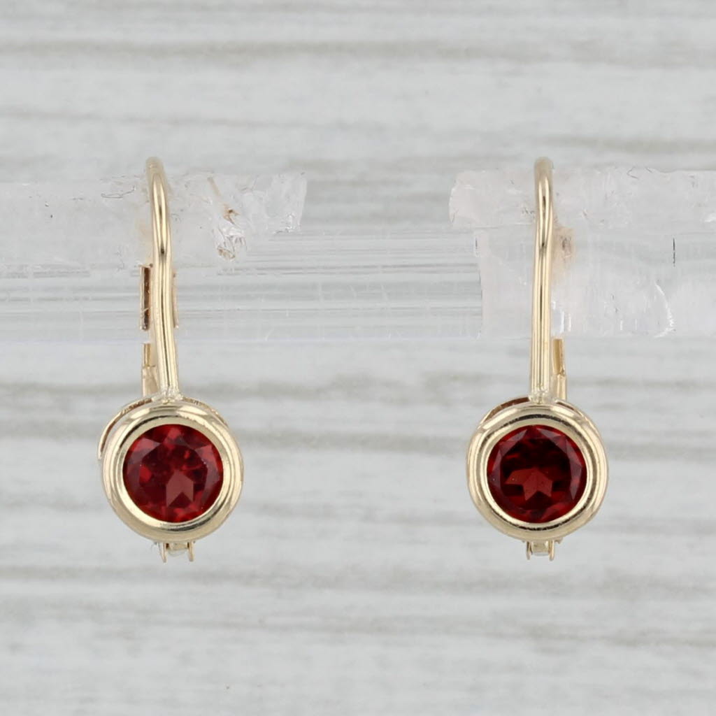 Gray Round Solitaire 0.50ctw Garnet Drop Earrings 14k Yellow Gold Leverbacks
