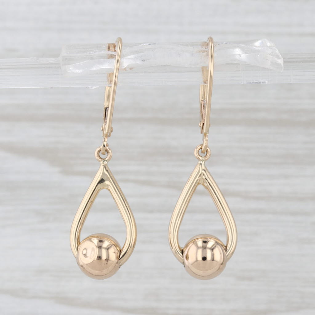 Bead Teardrop Dangle Earrings 14k Yellow Gold