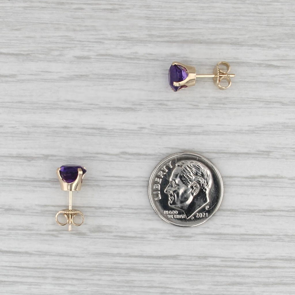 2.40ctw Amethyst Stud Earrings 14k Yellow Gold Round Solitaire Studs