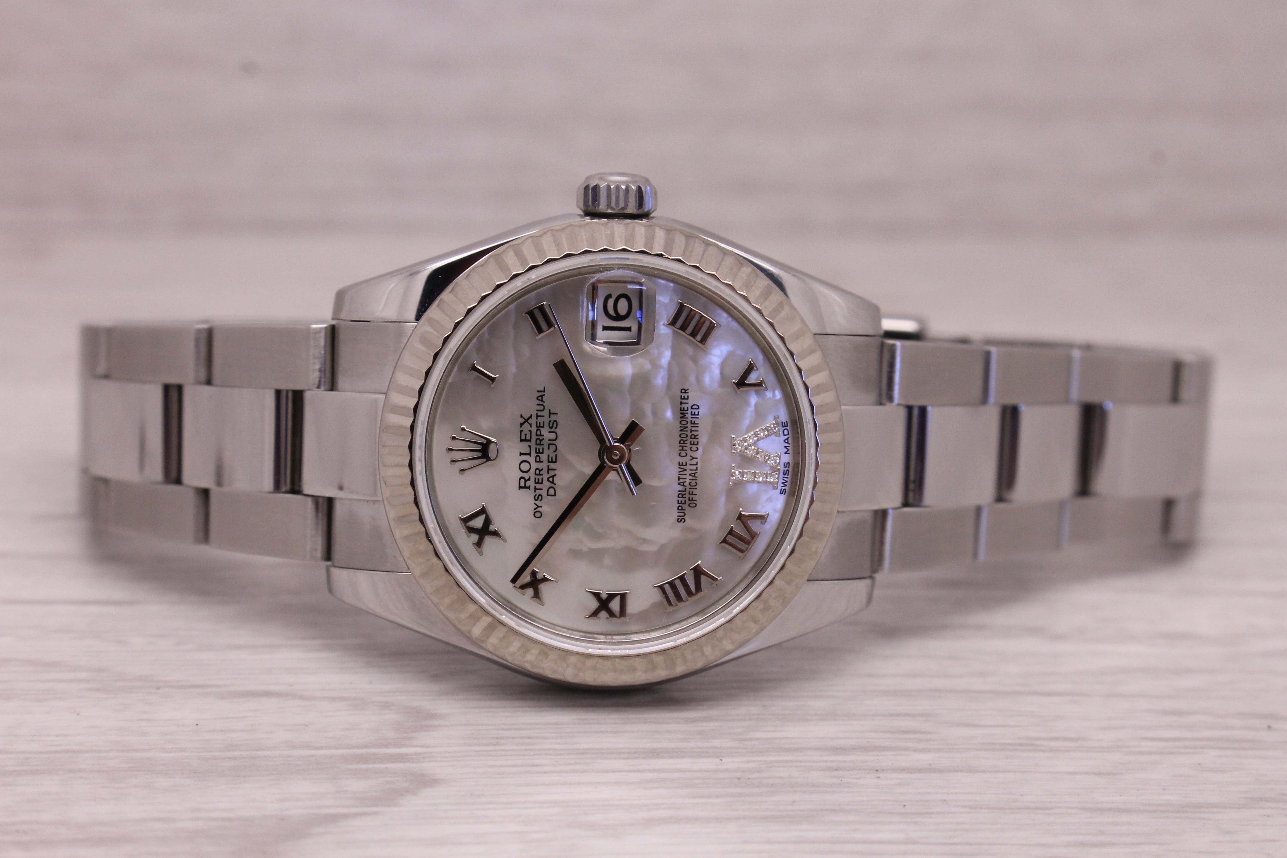 Dark Gray 2016 Rolex Datejust 178274 Ladies 18k Steel Watch MOP Diamond Dial Box & Card