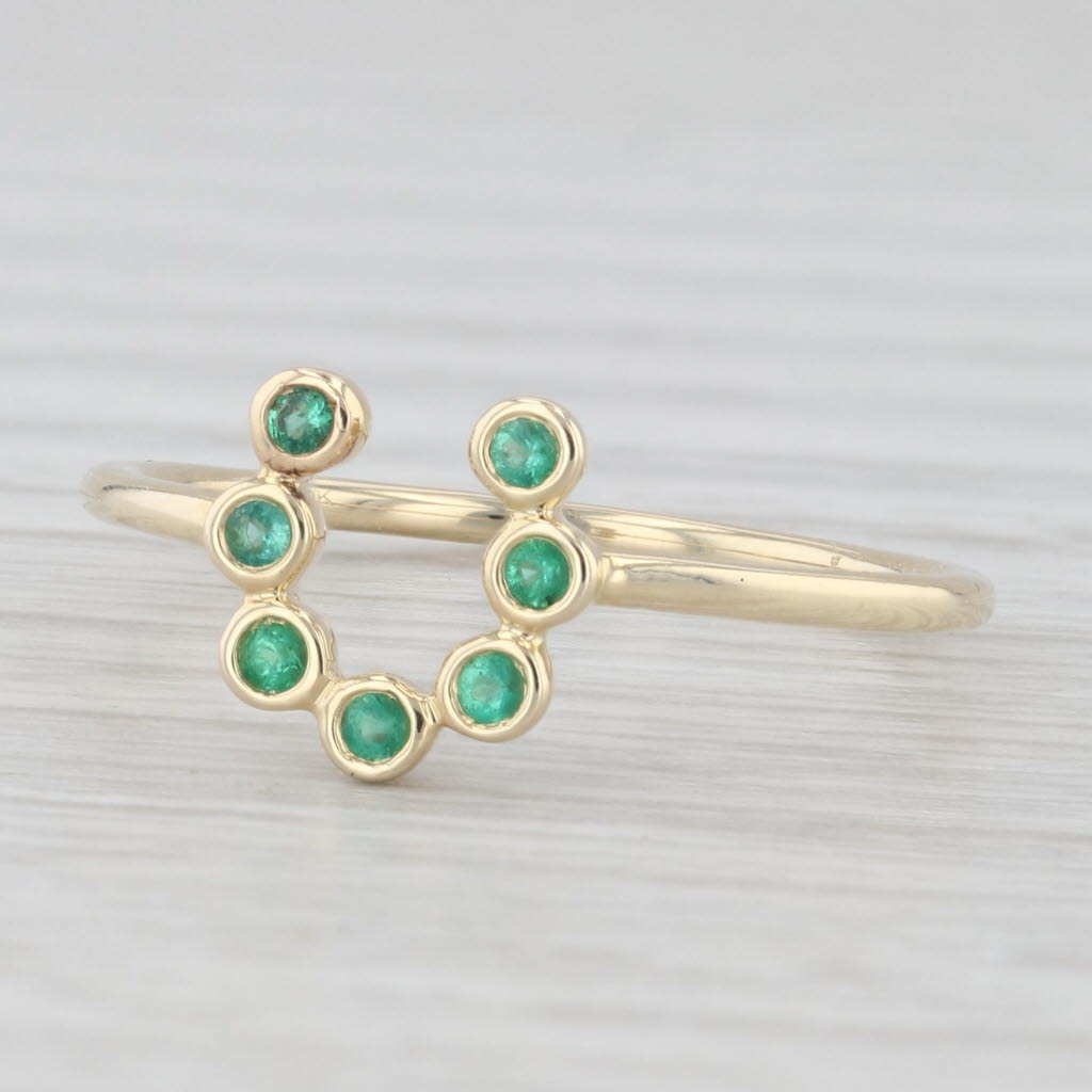 Light Gray New Emerald Horseshoe Ring 10k Yellow Gold Size 7.25