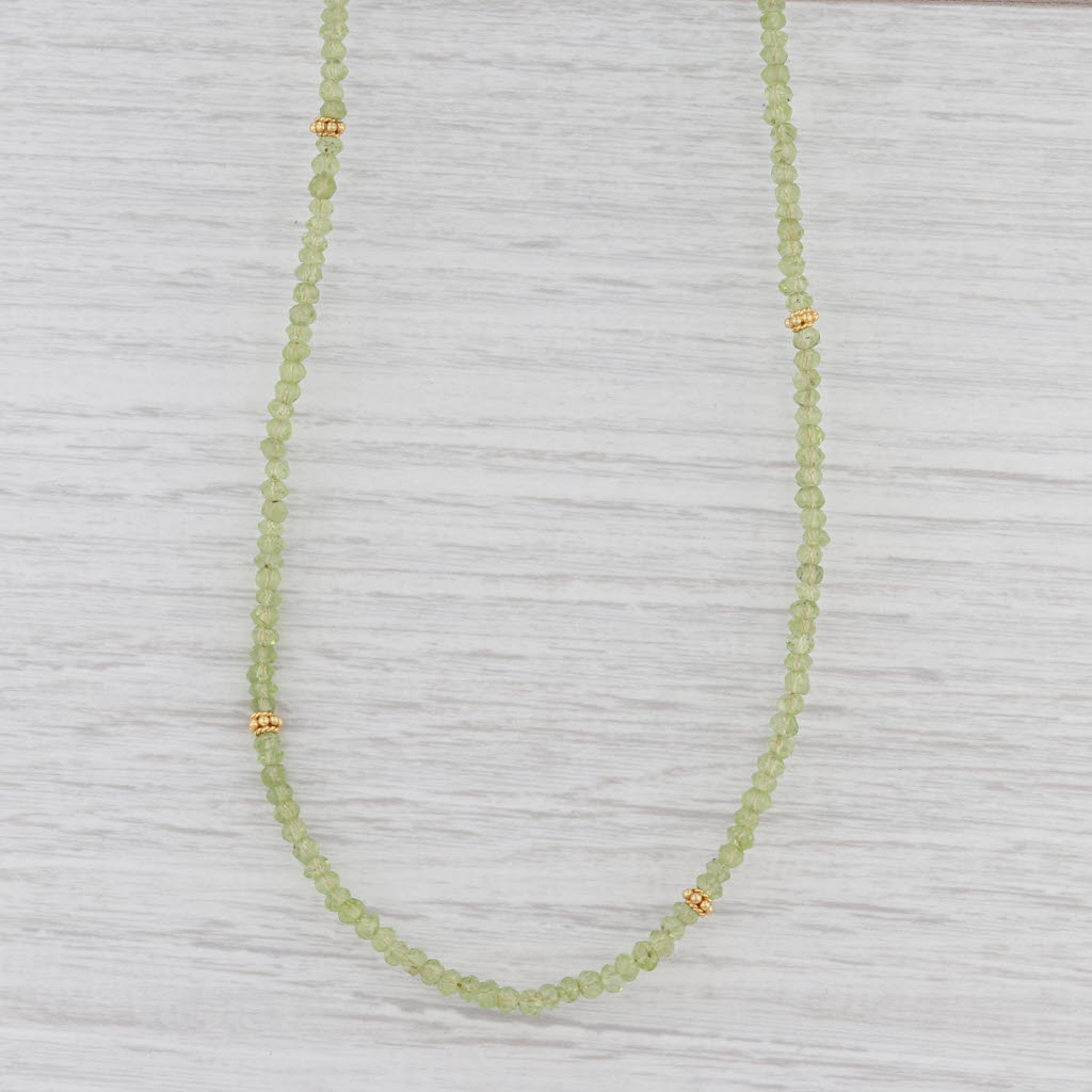 New Nina Wynn Harmony Green Peridot Bead Necklace Gold Vermeil Sterling Long