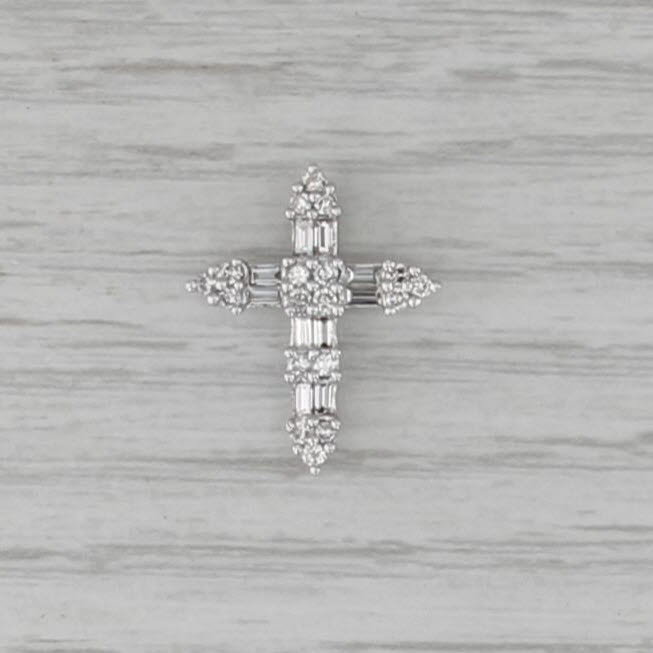 0.58ctw Diamond Cross Pendant 18k White Gold Small Floating Drop