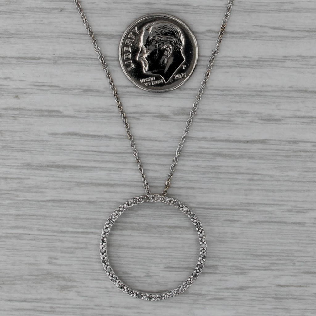 0.23ctw Diamond Eternity Circle Pendant Necklace 10k White Gold 19" Rope Chain