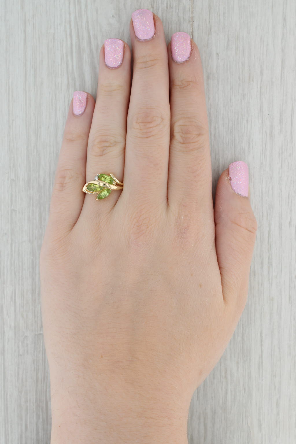 Gray 1.96ctw Peridot 3-Stone Ring 14k Yellow Gold Size 7.75 Diamond Accent
