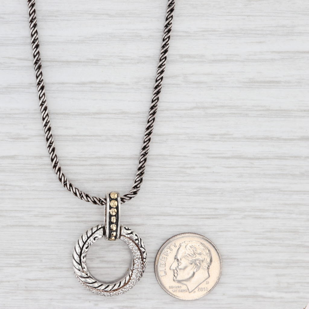 Light Gray Effy 0.10ctw Diamond Circle Pendant Necklace Sterling Silver 18k Gold 18" Rope