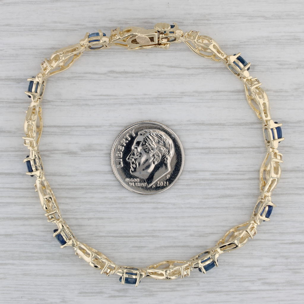 Gray 4ctw Blue Sapphire Diamond Bracelet 14k Yellow Gold 7" 5.4mm