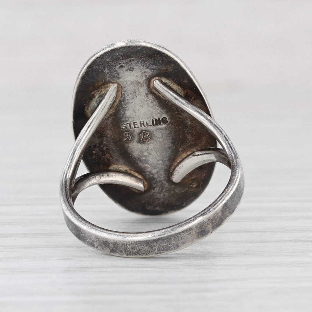 Vintage Native American Signed Fire Agate Ring Sterling Silver Size 8.75