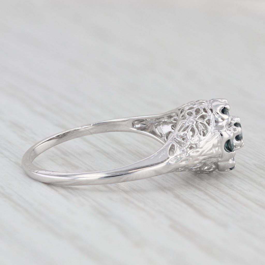 Light Gray 0.25ctw Blue Diamond Cluster Flower Ring 10k White Gold Size 6 Floral Openwork