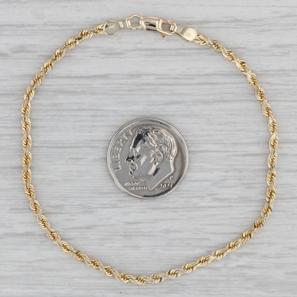 Gray Rope Chain Bracelet 10k Yellow Gold 6.75" 2mm
