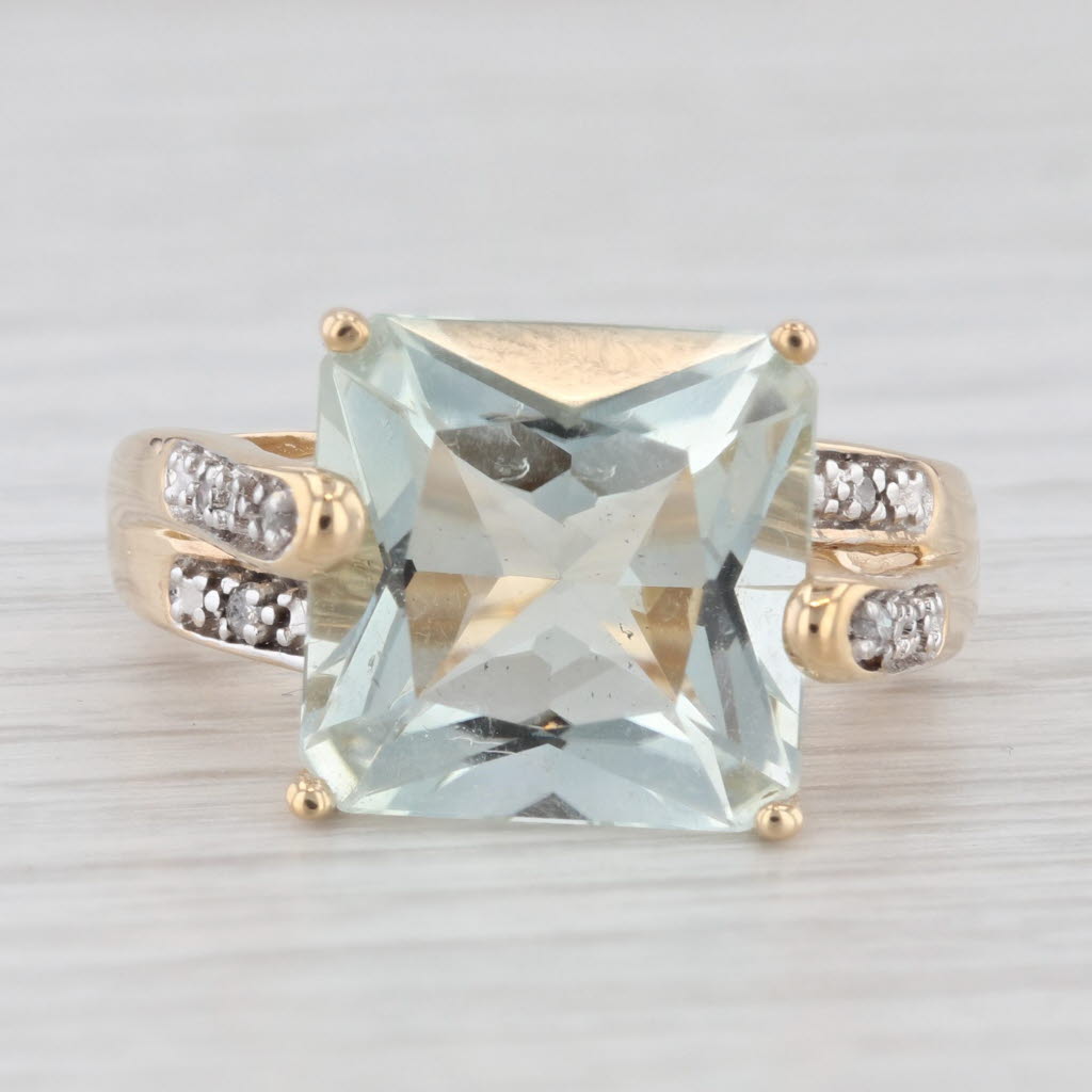 Light Gray 6.16ctw Prasiolite Green Amethyst Diamond Ring 10k Yellow Gold Cathedral Band