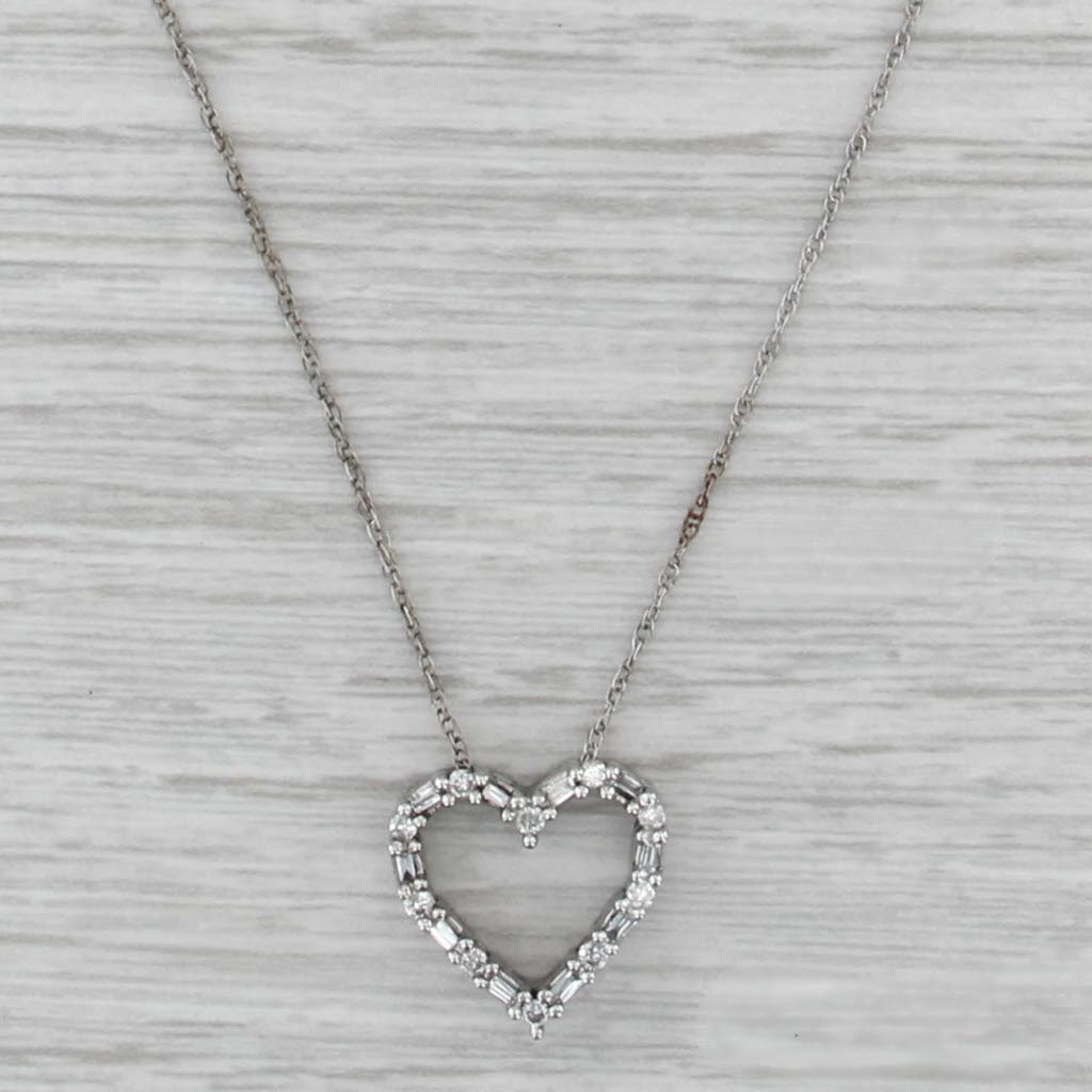 0.23ctw Diamond Open Heart Pendant Necklace 14k White Gold 18.25" Rope Chain