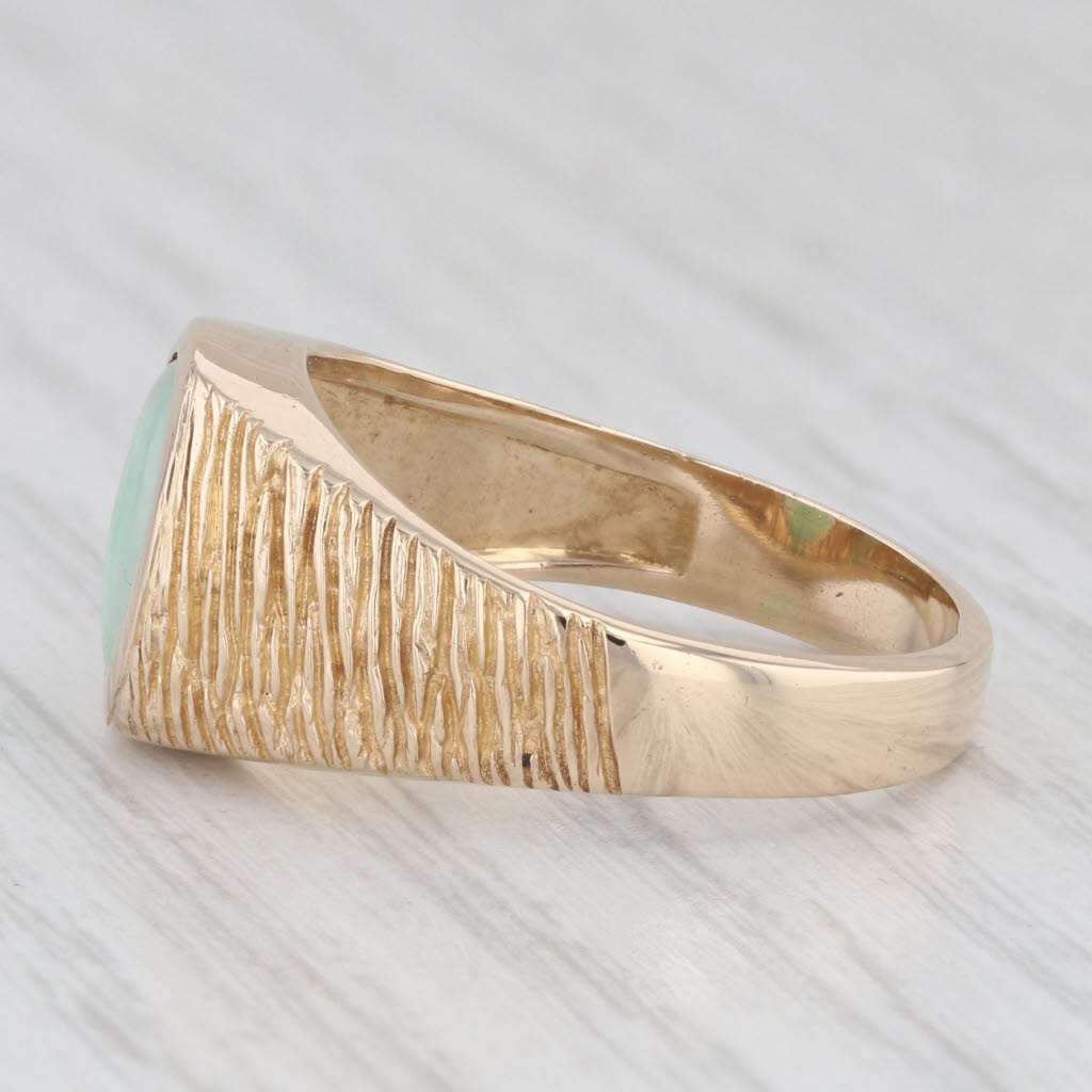 Light Gray Green Jadeite Jade Solitaire Ring 14k Yellow Gold Size 9-9.25 Woodgrain Band