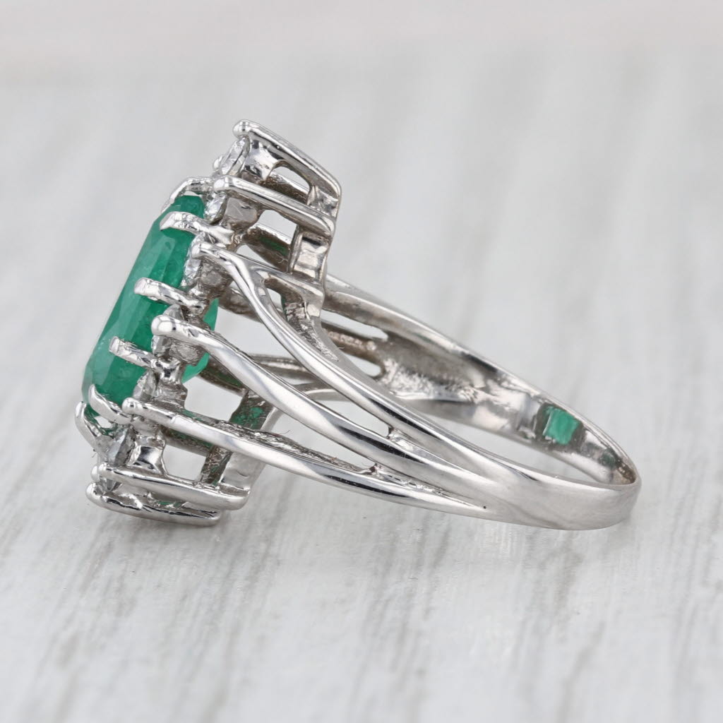 2.37ctw Pear Emerald Diamond Halo Ring 14k White Gold Size 5.25 Engagement