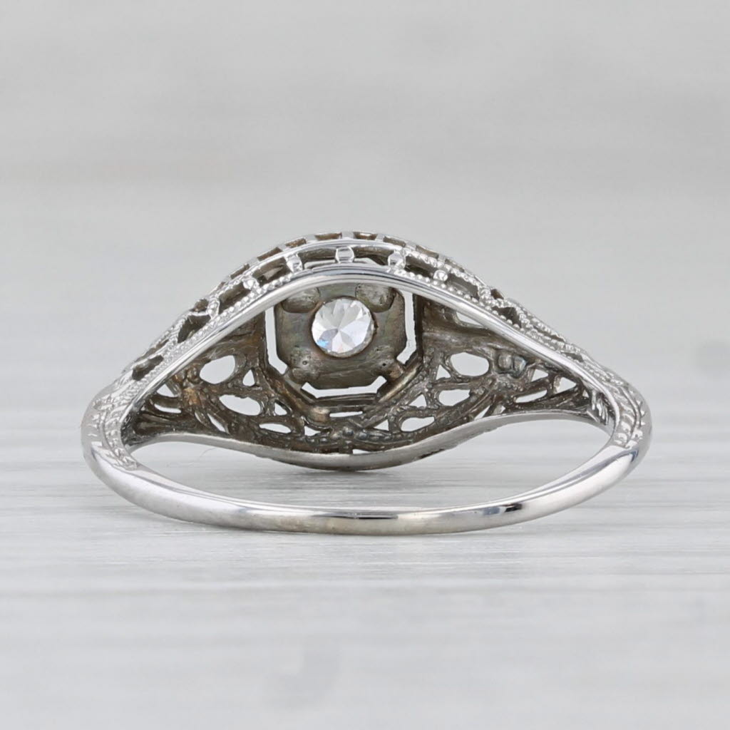 Light Gray Art Deco Diamond Solitaire Filigree Ring 18k 14k White Gold Size 5.25