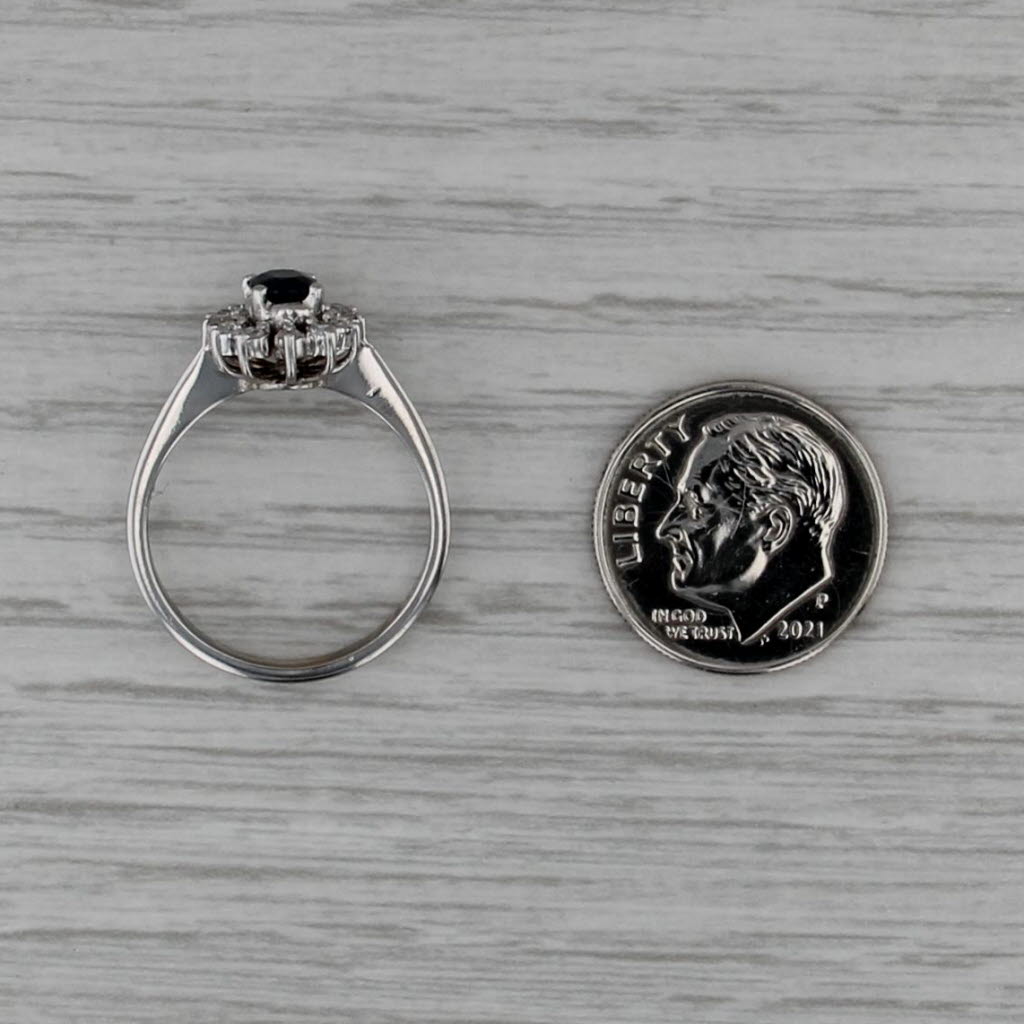 0.62ctw Blue Sapphire Diamond Halo Ring 14k White Gold Size 6.5 Engagement