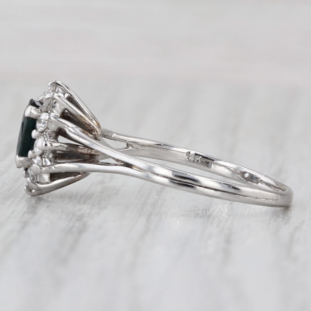 1.36ctw Blue Sapphire Diamond Halo Ring 14k White Gold Engagement Size 8.25