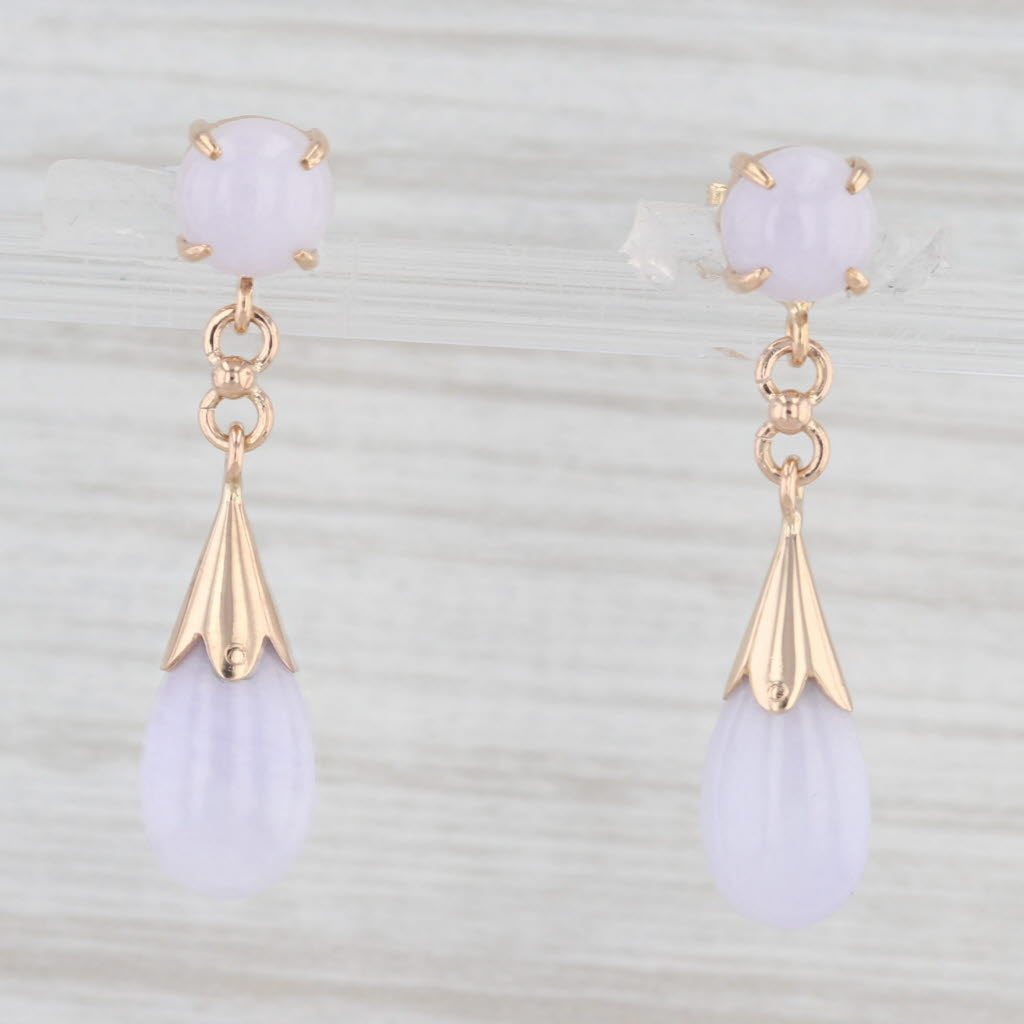 Light Gray Lavender Jadeite Jade Dangle Earrings 14k Rose Gold Drops