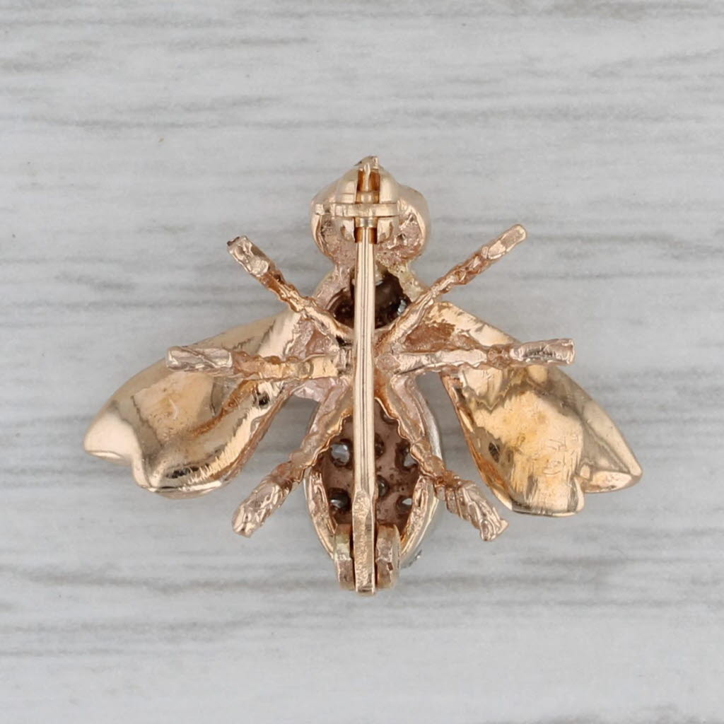 Gray 0.26ctw Cubic Zirconia Ruby Bumble Bee Pin 14k Yellow White Gold Brooch