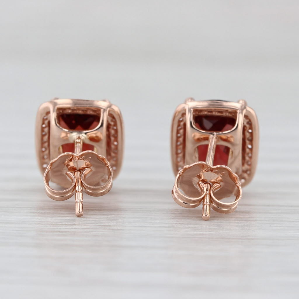 3.12ctw Garnet Diamond Halo Stud Earrings 10k Rose Gold Studs