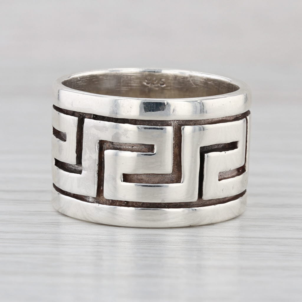 Greek Key Pattern Ring Sterling Silver Size 11 Wide Band