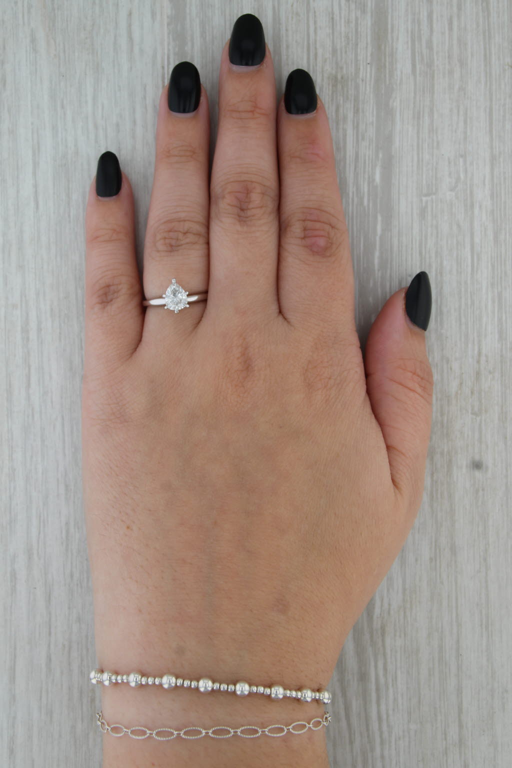 1.03ct Pear Brilliant Diamond Solitaire Engagement Ring 14k White Gold Size 6.25