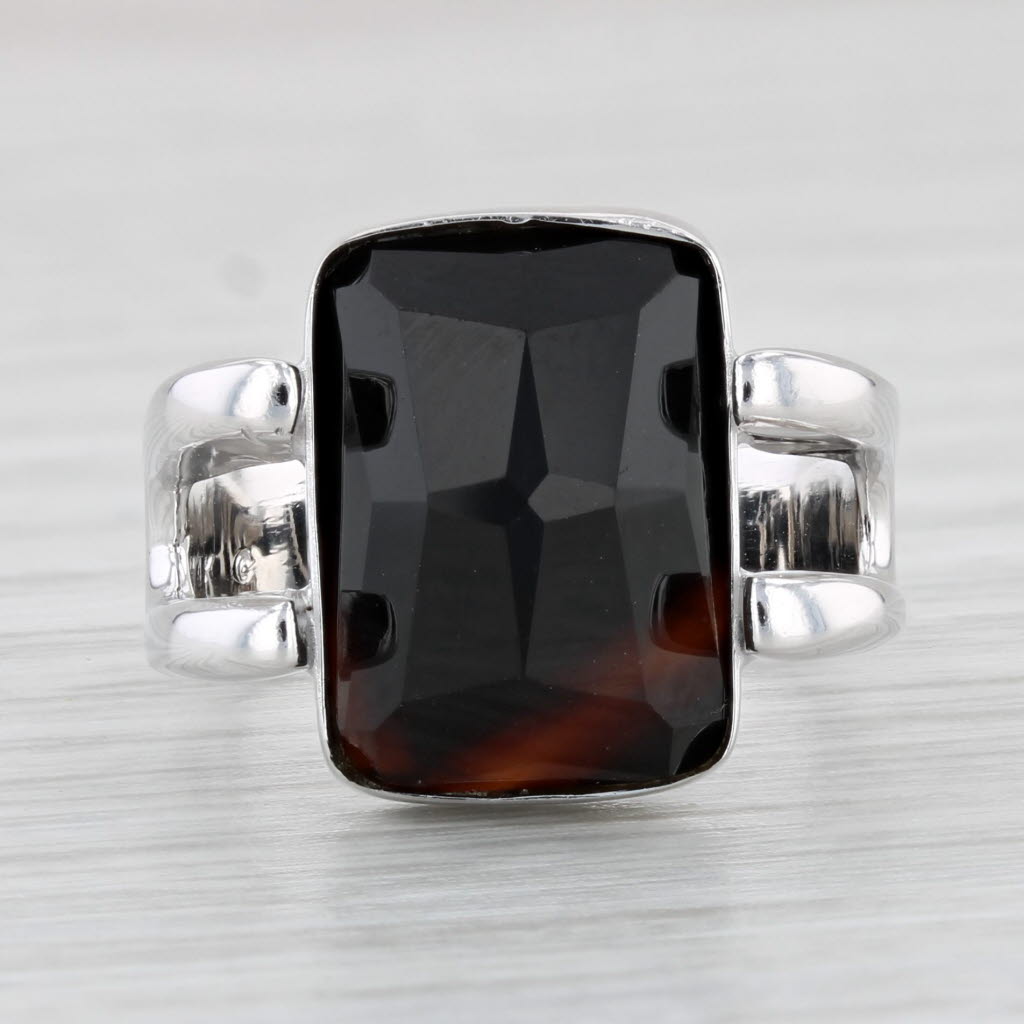 Light Gray Onyx Solitaire Ring 14k White Gold Size 6