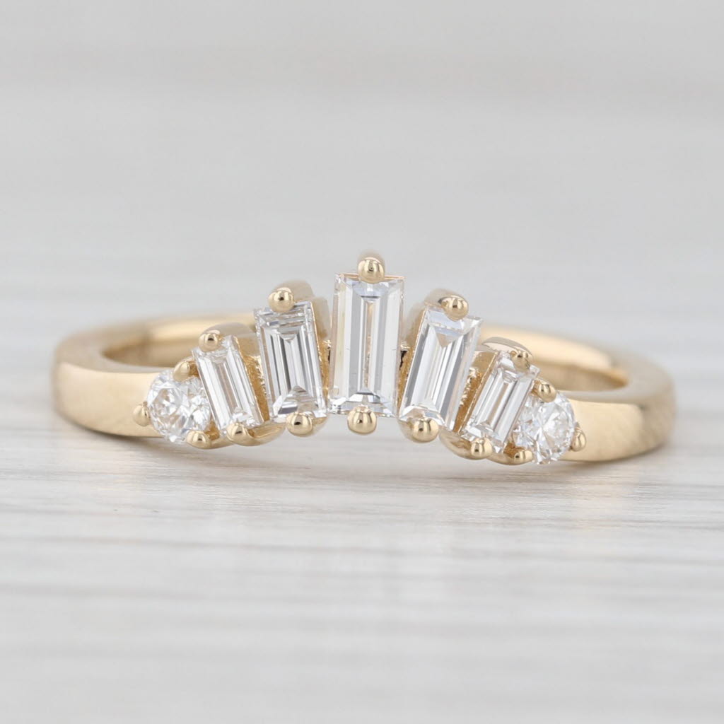 Light Gray New 0.48ctw Lab Grown Diamond Contoured Wedding Band 14k Gold Stackable Ring