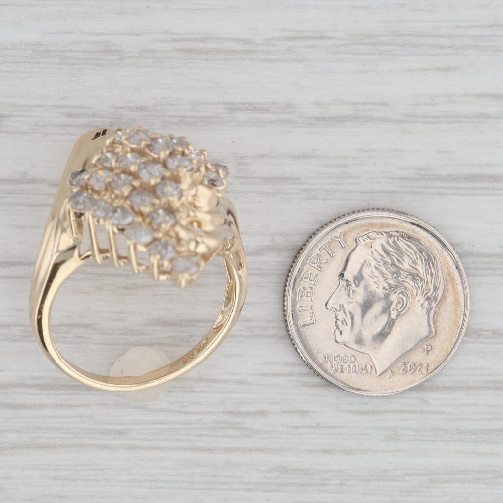 Gray 1.70ctw Diamond Cluster Bypass Ring 10k Yellow Gold Cocktail Size 7.5