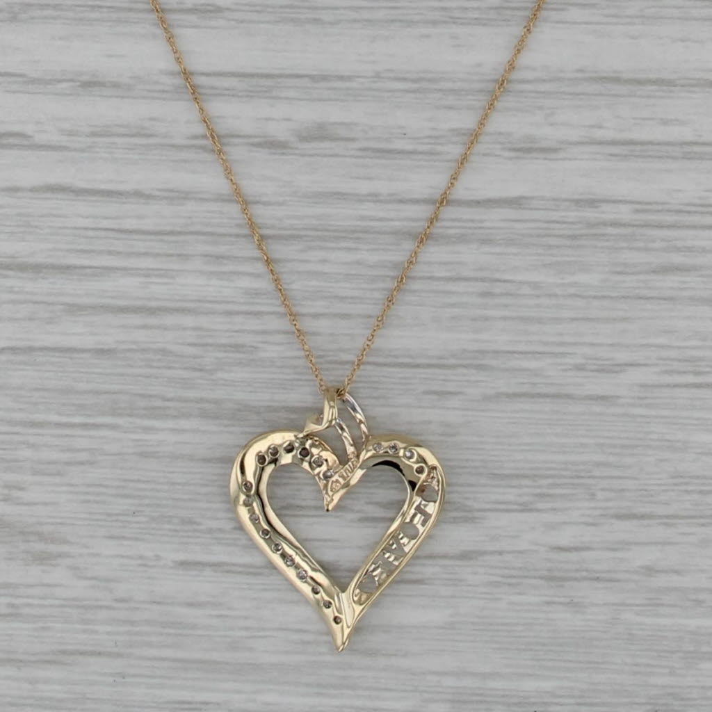 0.10ctw Diamond LOVE Heart Pendant Necklace 14k Gold Rope Chain Jewelry Channel