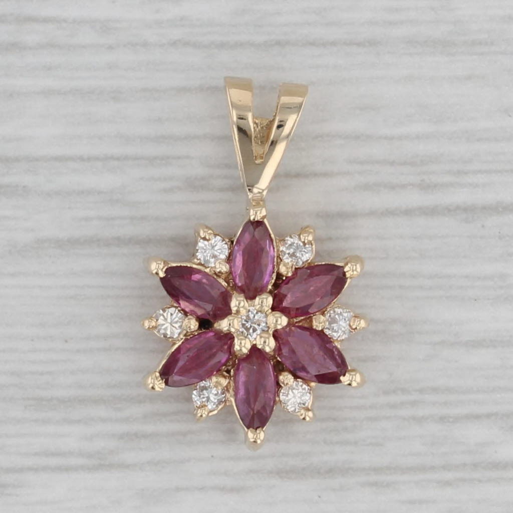 Gray 0.76ctw Ruby Diamond Flower Pendant 14k Yellow Gold Small Drop