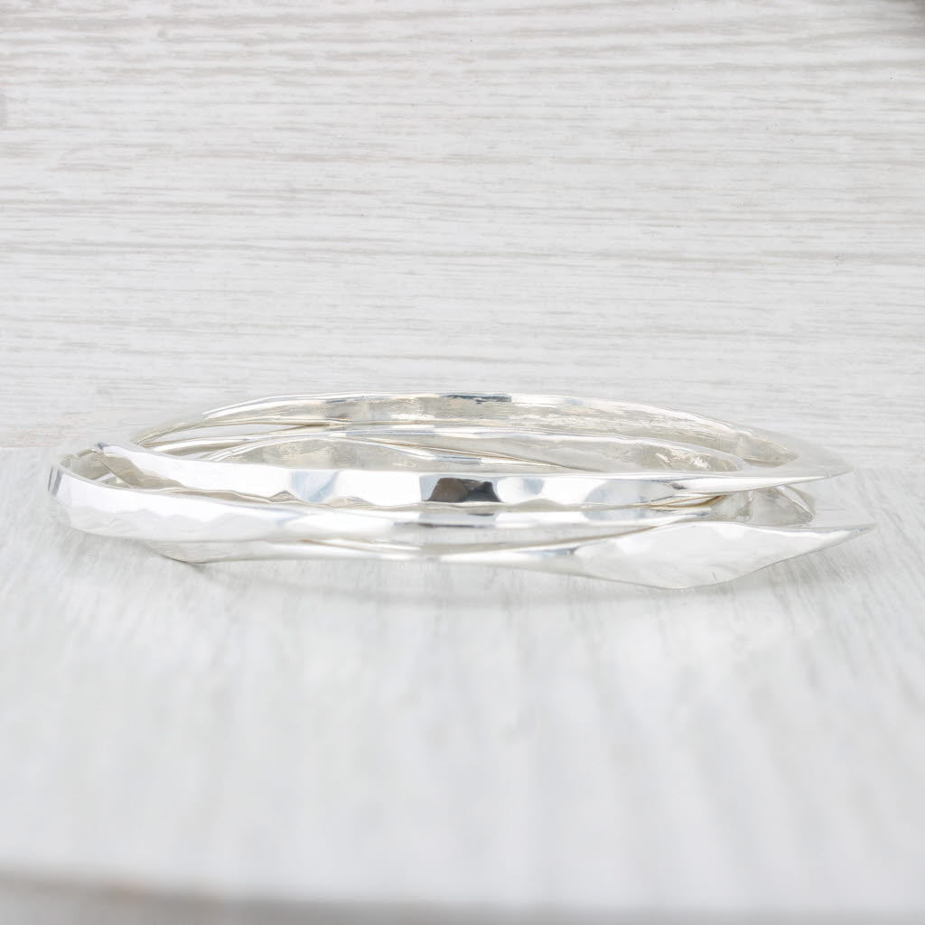 Light Gray Set of 3 Bangle Bracelets Sterling Silver 7.75" 5.7mm