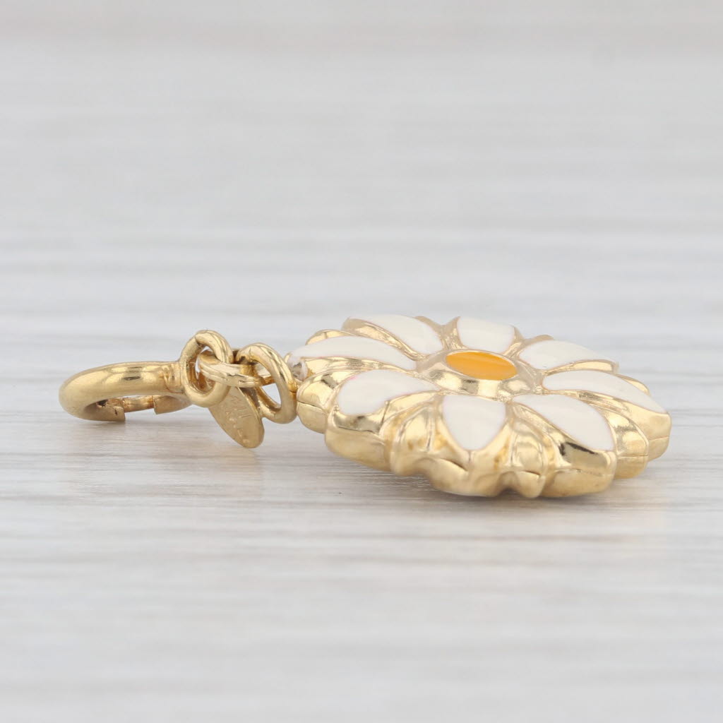 Light Gray Flower Charm 14k Yellow Gold Enamel Floral Pendant