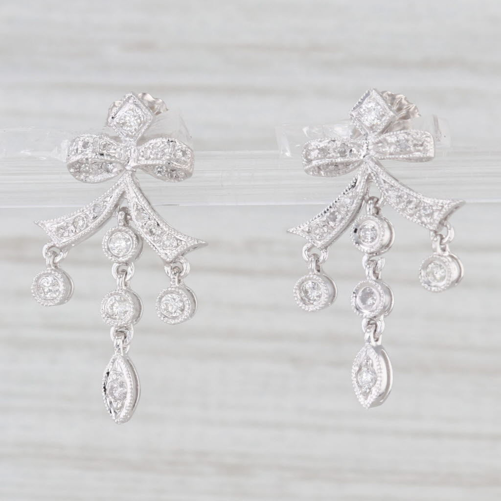 Light Gray 0.25ctw Diamond Bow Drop Earrings 14k White Gold