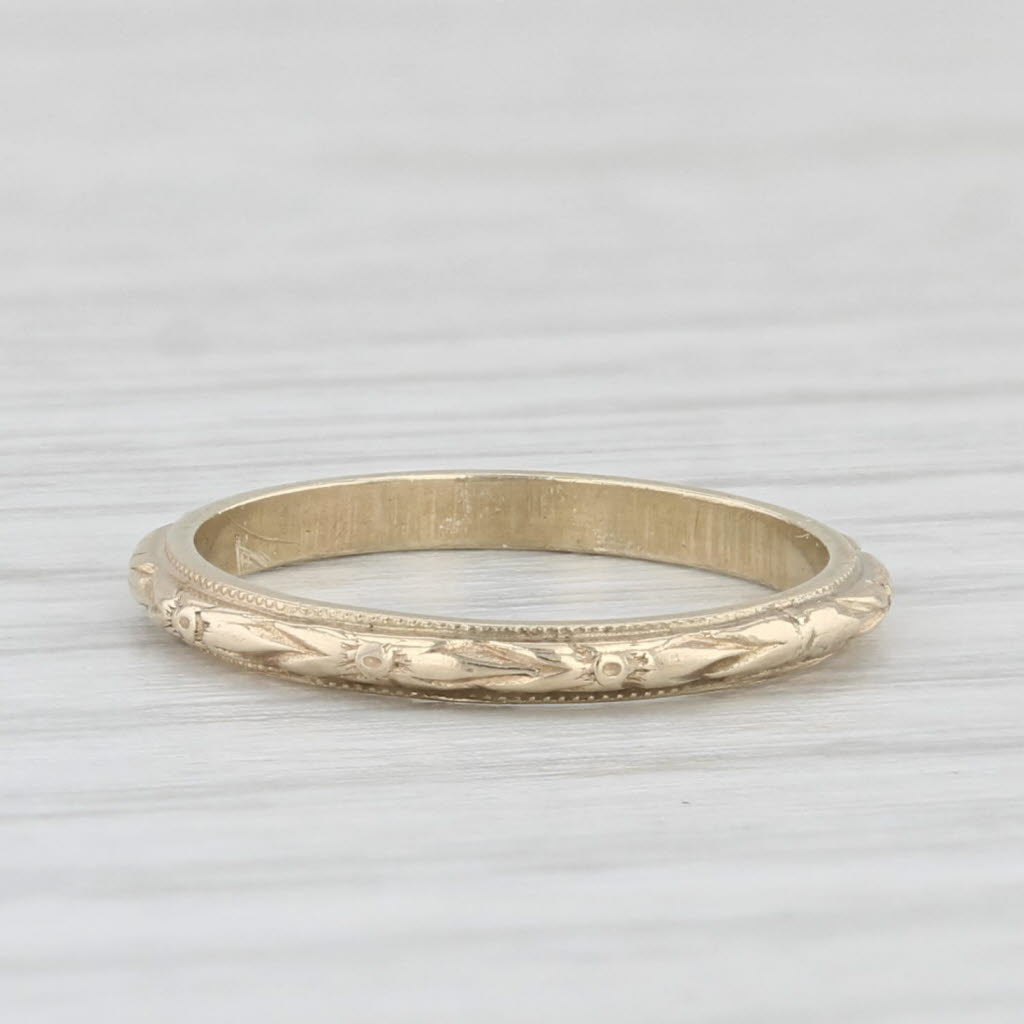 Light Gray Vintage Floral Baby Ring 10k Yellow Gold Small Size 1.5 Band BAB Ballou