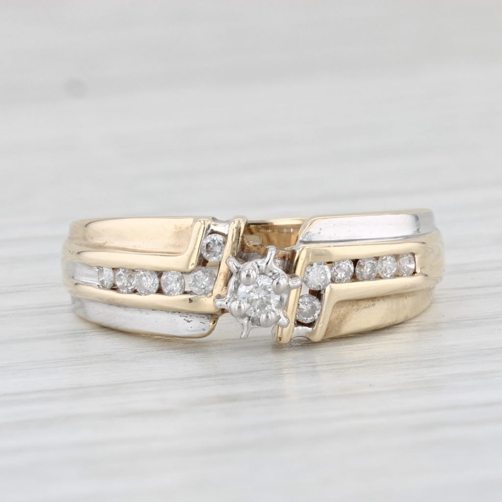 Light Gray 0.20ctw Round Diamond Engagement Ring 10k Yellow Gold Size 7 Bypass