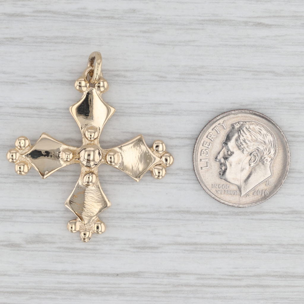 Bead Cross Pendant 14k Yellow Gold Statement